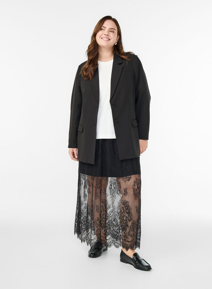 Long lace skirt with elastic waist, Black, Model image number 0