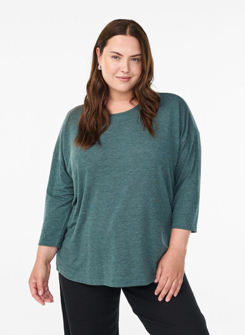 Jersey blouse with 3/4 sleeves, Green, Model image number 0