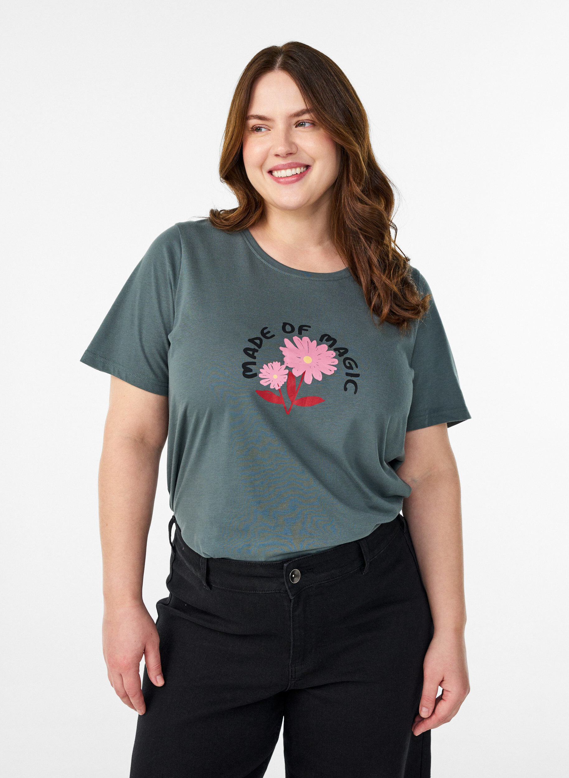 T-shirt with motif, Green, Model