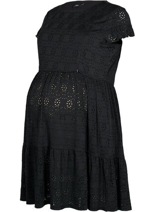 Pregnancy dress in broderie anglaise with breastfeeding function, Black, Packshot image number 0