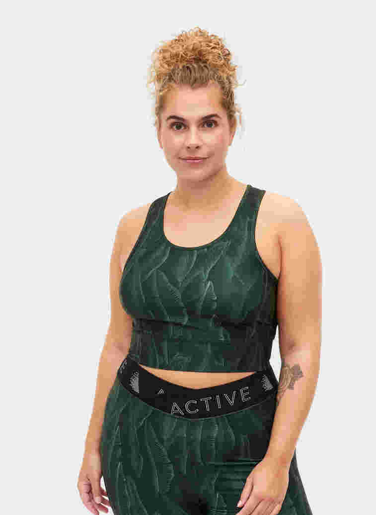 Printed sports bra, Leaf Comb , Model