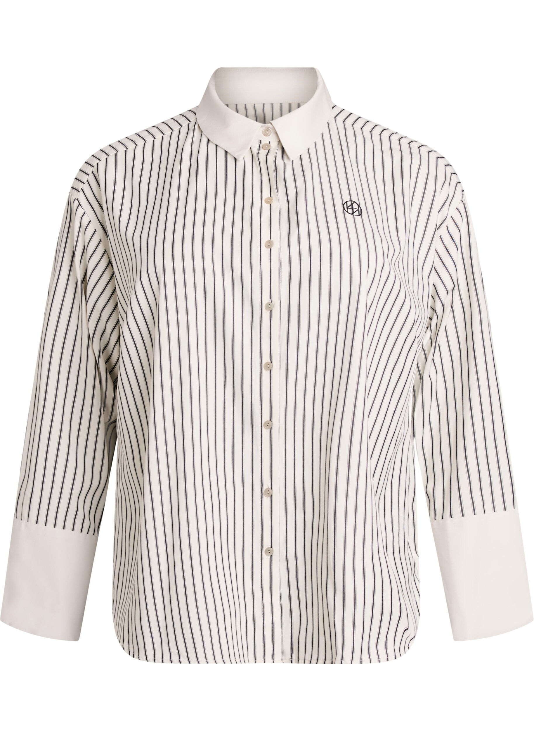 Zizzifashion Loose striped shirt with wide cuffs, White, Packshot image number 0