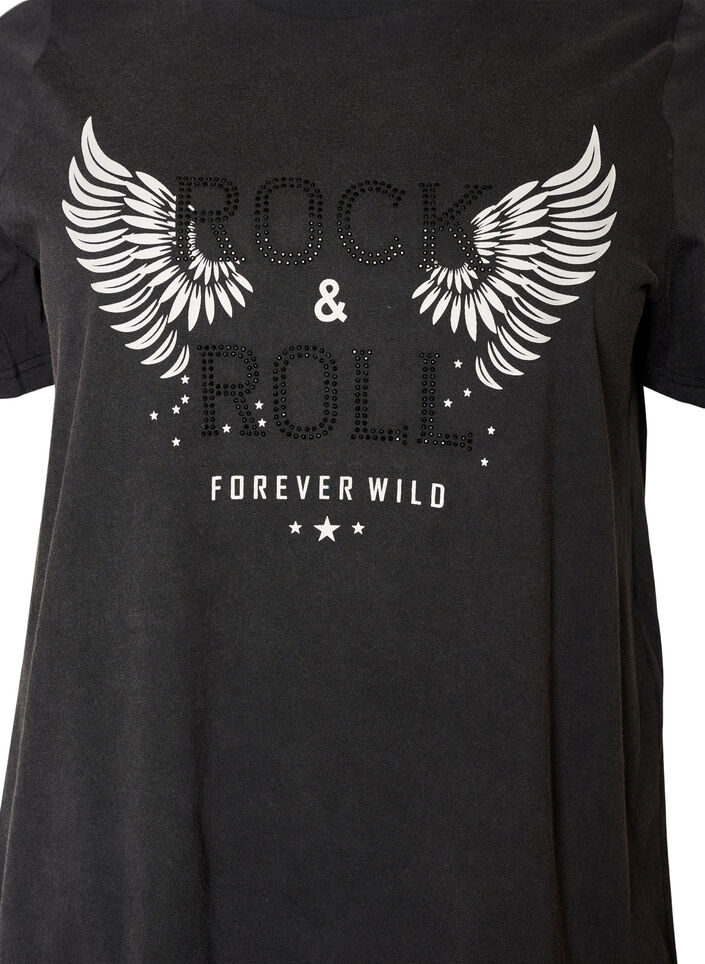 Organic cotton t-shirt with print, Black, Packshot image number 2