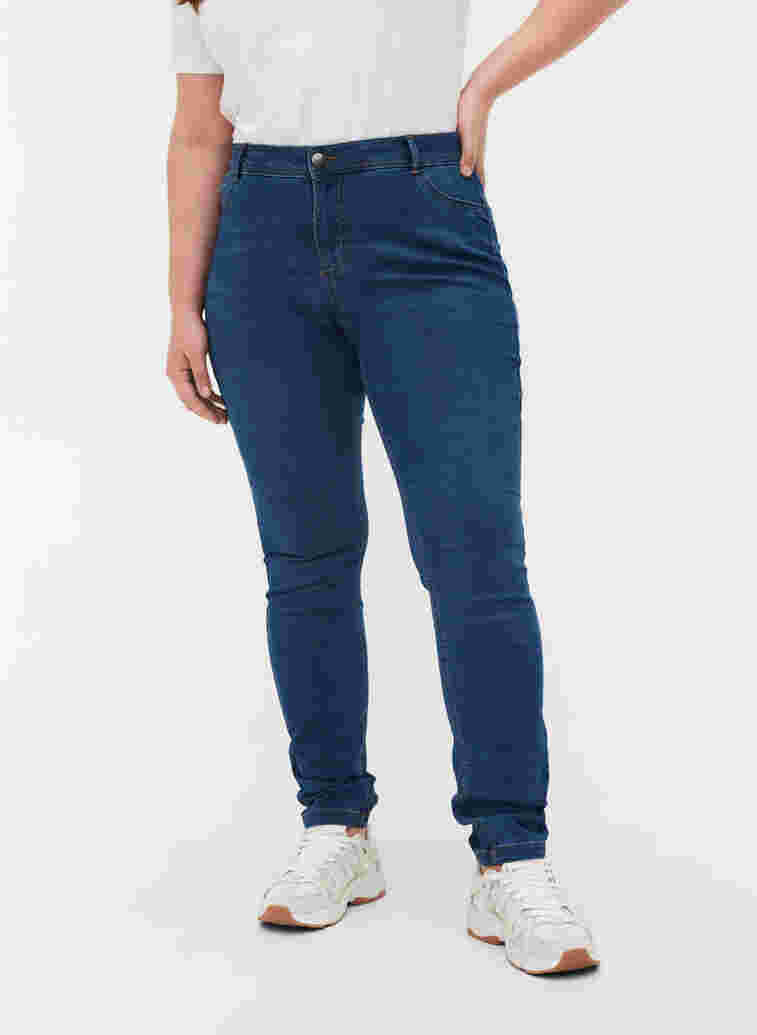 Extra slim fit Nille jeans with a high waist, Blue d. washed, Model image number 4