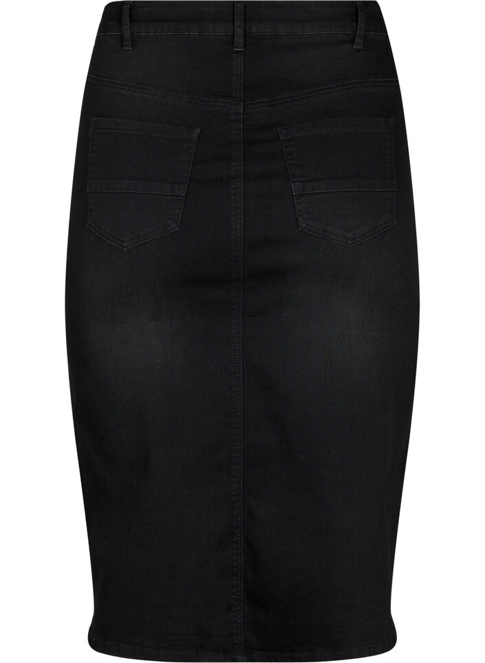 Denim midi skirt with slits, Black, Packshot image number 1