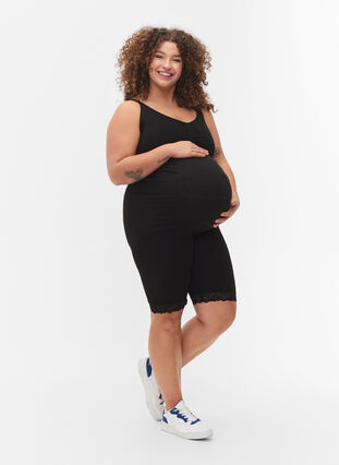 Pregnancy bike shorts with lace trim, Black, Model image number 3
