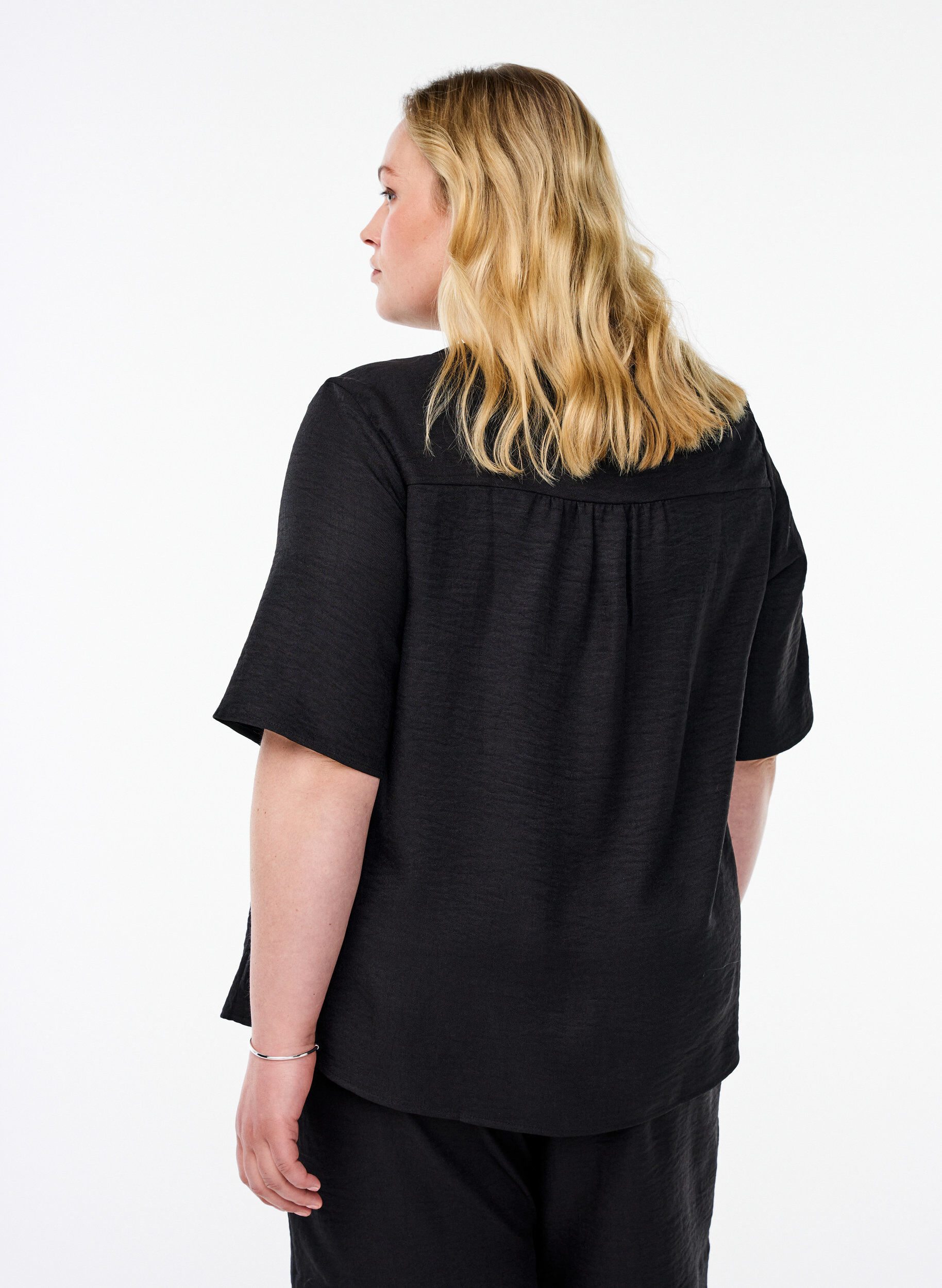 ZizzifashionV-neck shirt blouse with short sleeves, Black, Model image number 2
