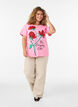 Cotton T-shirt with front print, Pink, Model image number 1