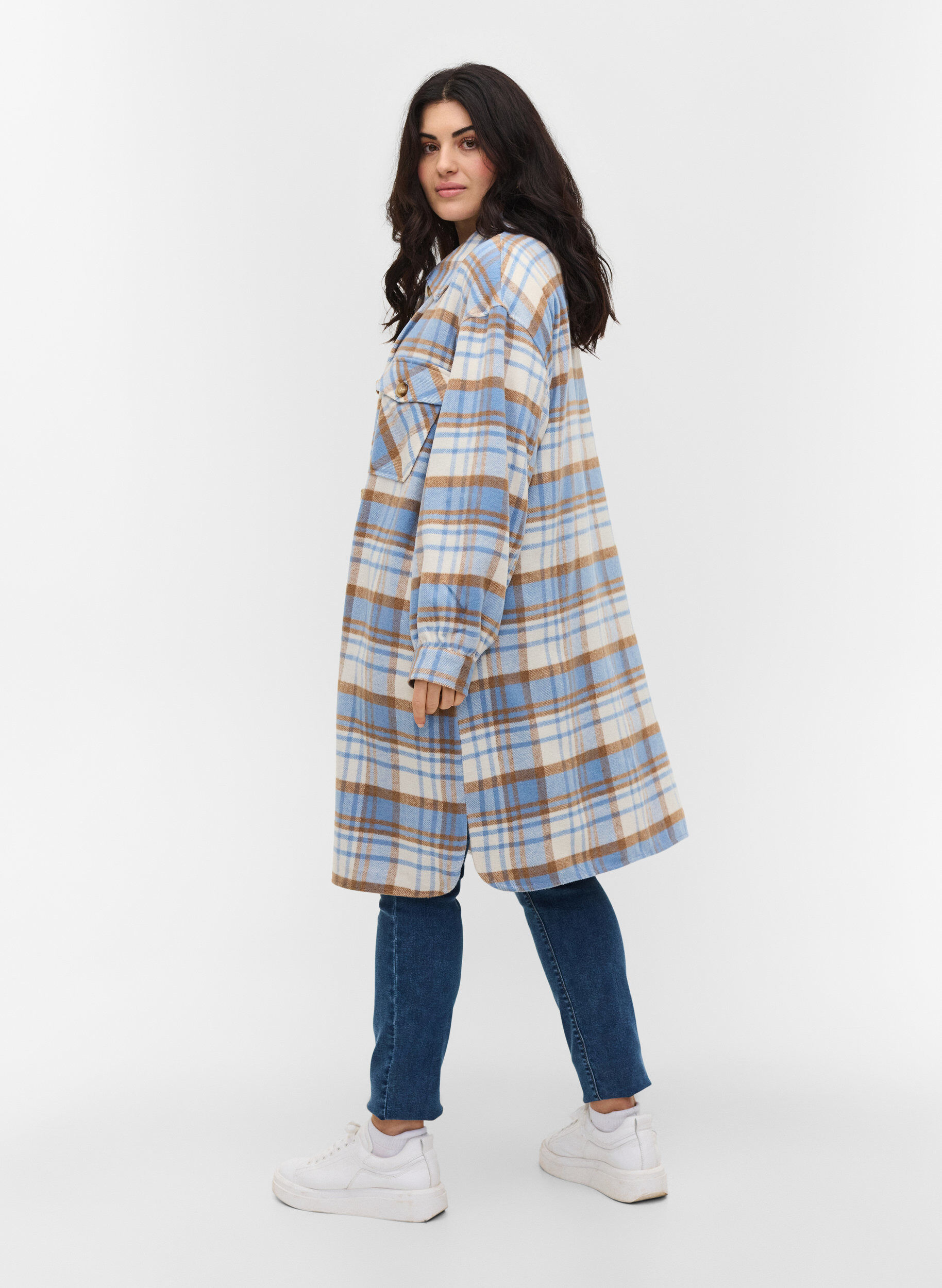 checked shirt jacket with chest pockets 