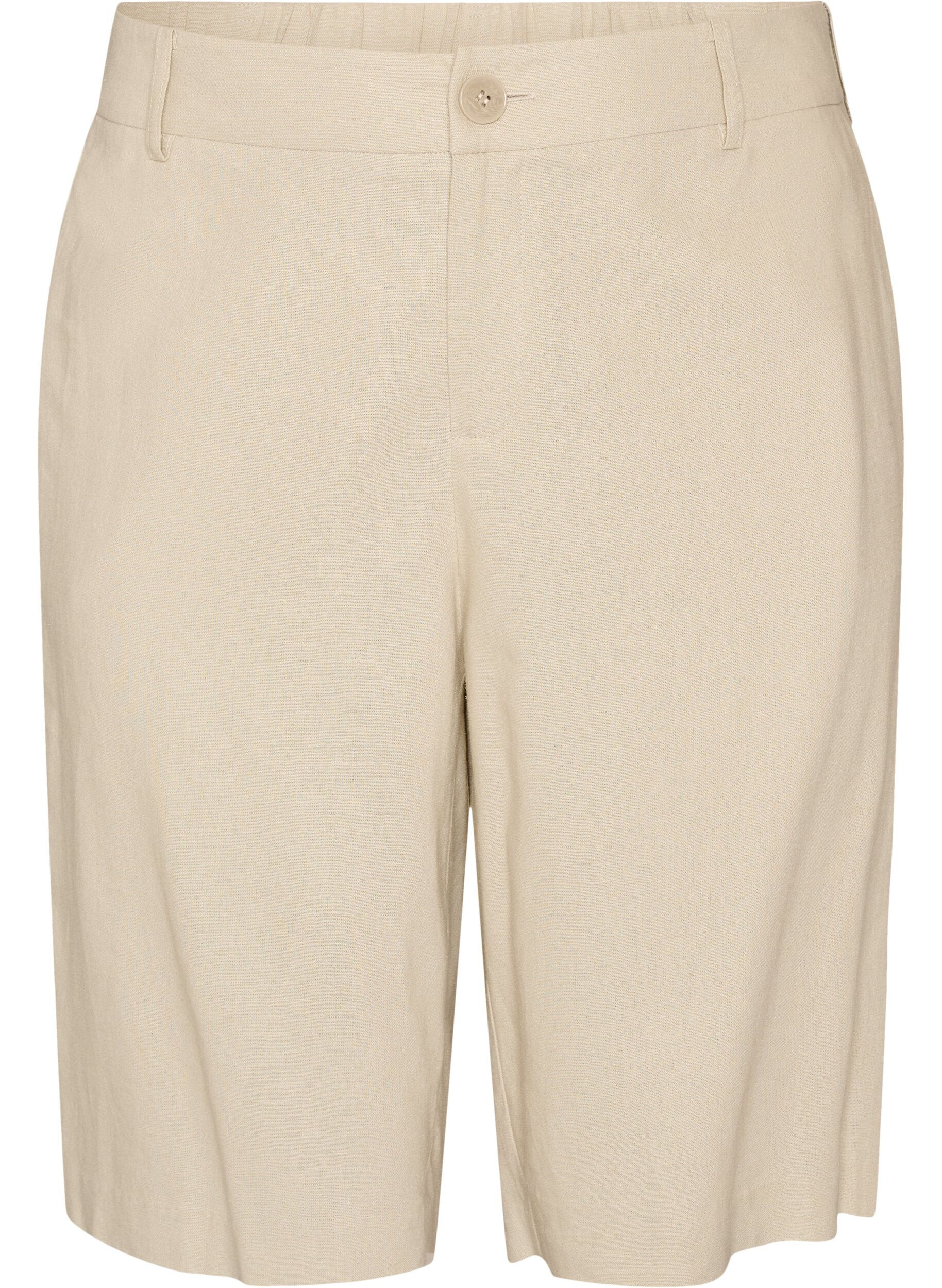 High-waisted Bermuda shorts in linen and viscose