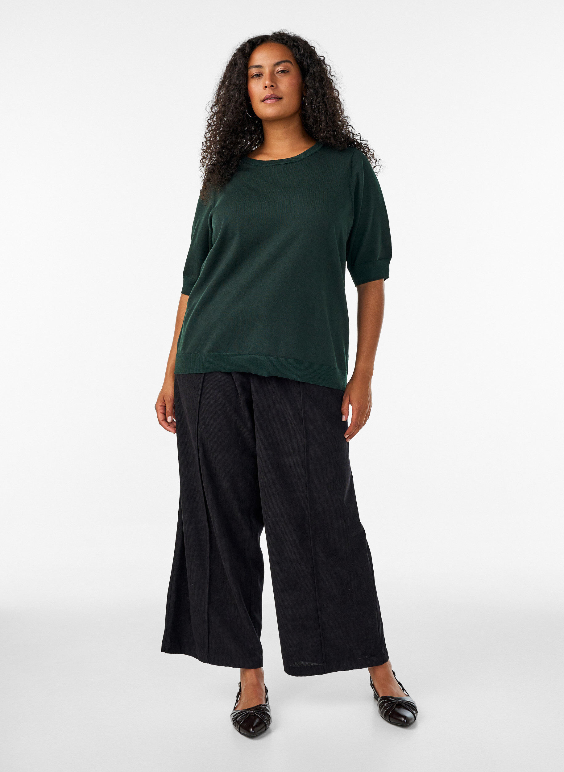 ZizzifashionFine-knit blouse with short sleeves, Green, Model image number 1
