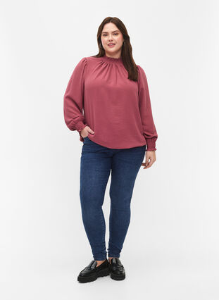 Solid color smock blouse with long sleeves, Dry Rose, Model image number 2