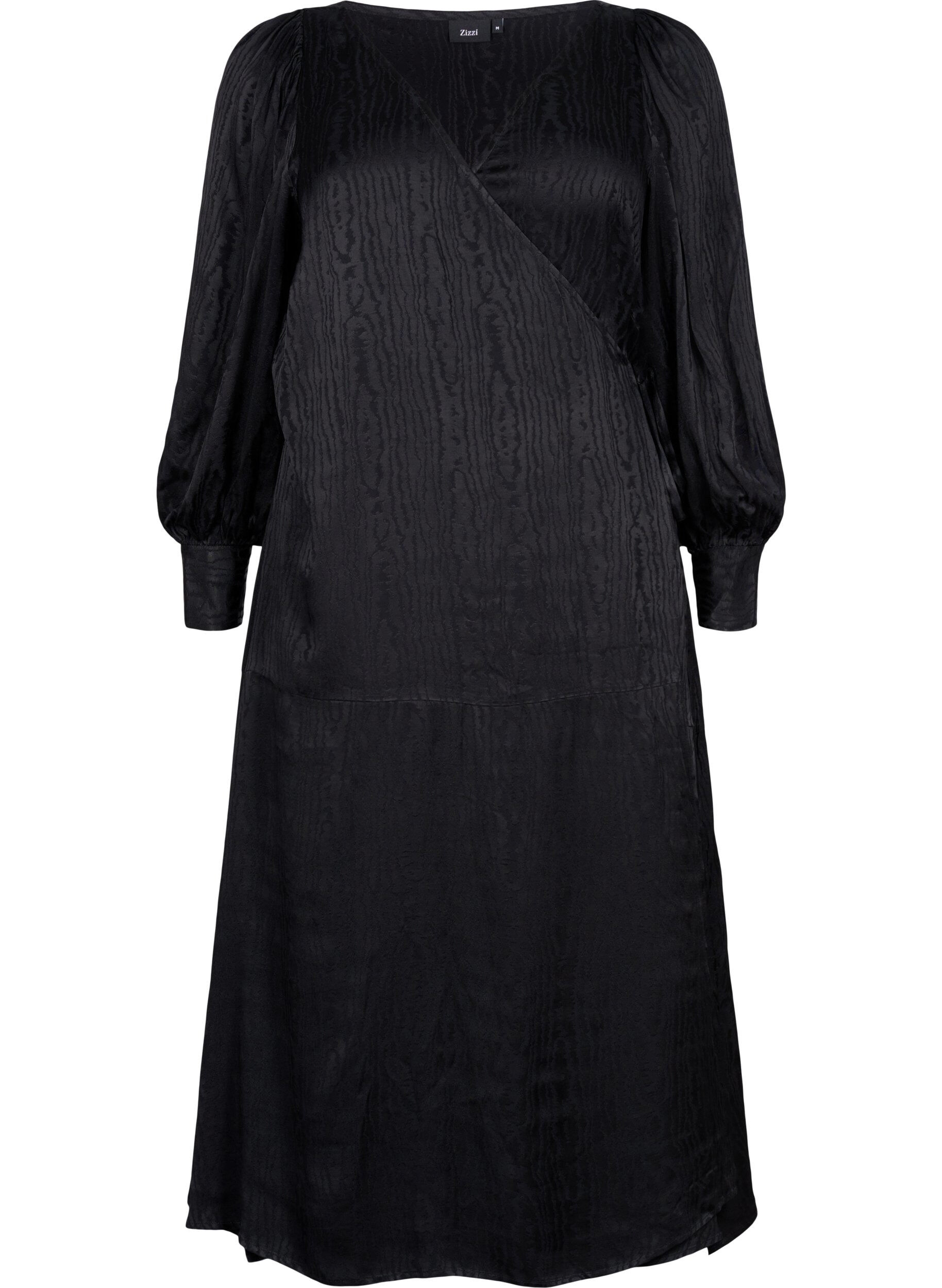 Zizzifashion Long-sleeved viscose dress with tone-on-tone print, Black, Packshot image number 0