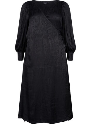 Long-sleeved viscose dress with tone-on-tone print, Black, Packshot image number 0