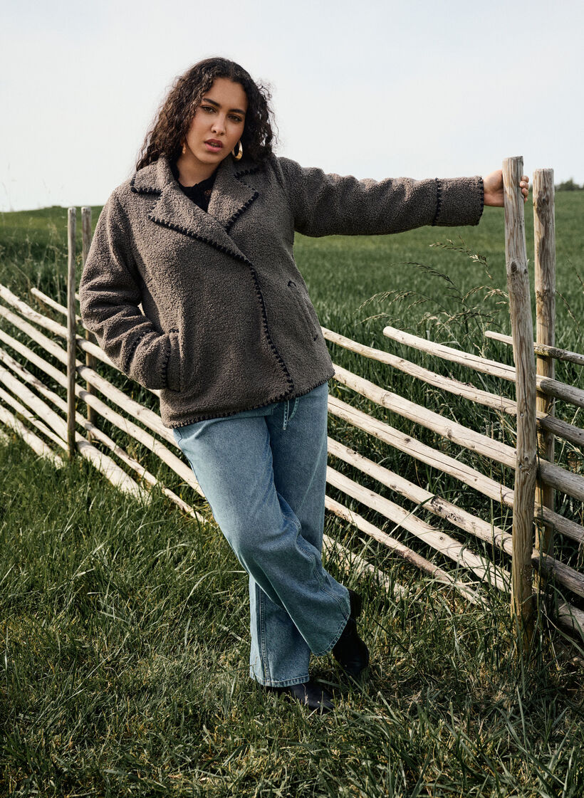 Teddy jacket with contrast details, Brown, Image image number 0