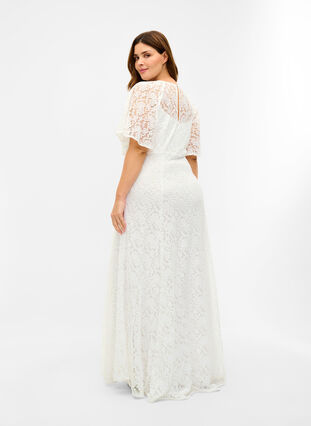Short-sleeved lace wedding dress, Star White, Model image number 1