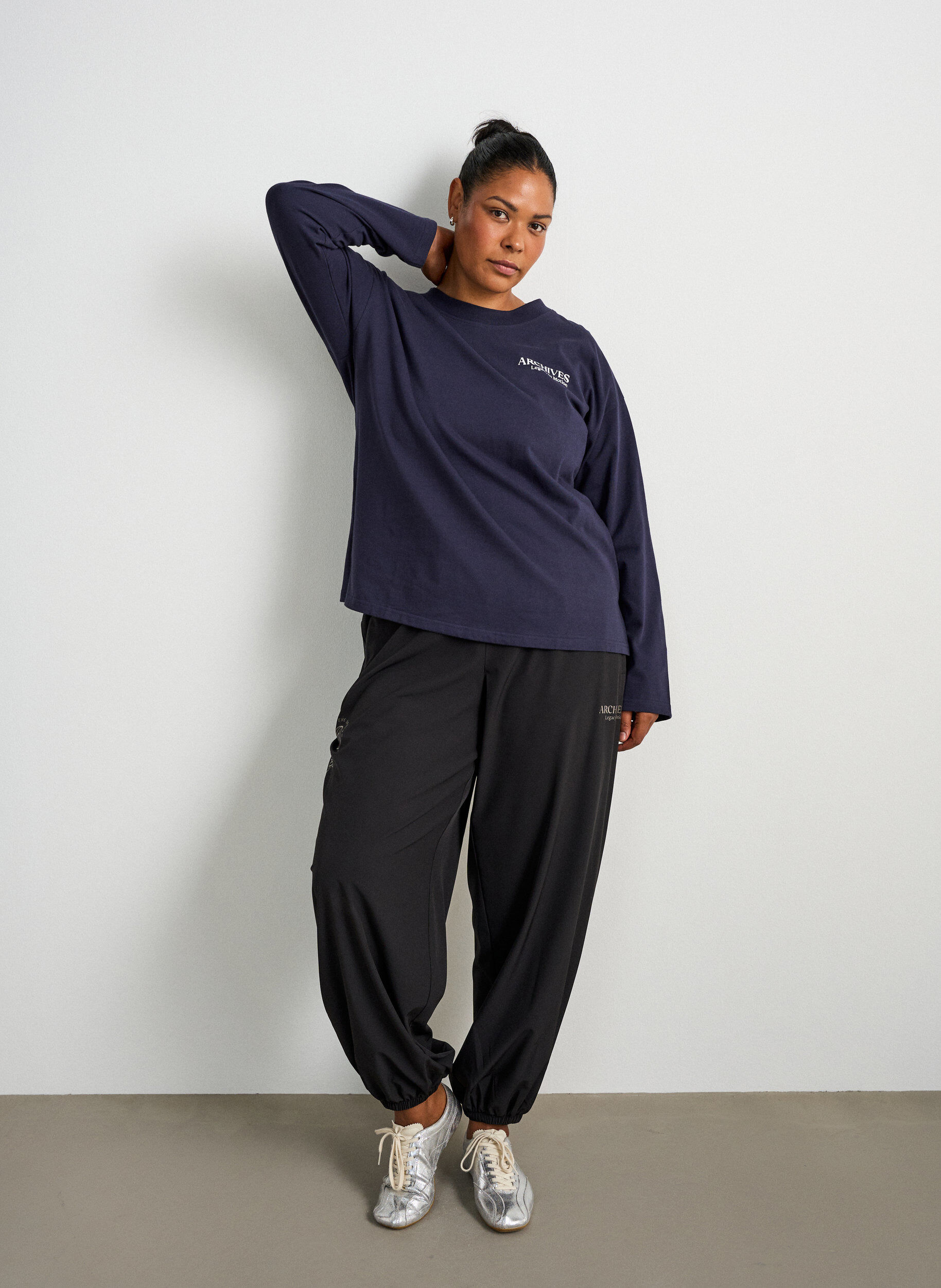 ZizzifashionLong-sleeved jersey blouse with text print, Blue, Model image number 1