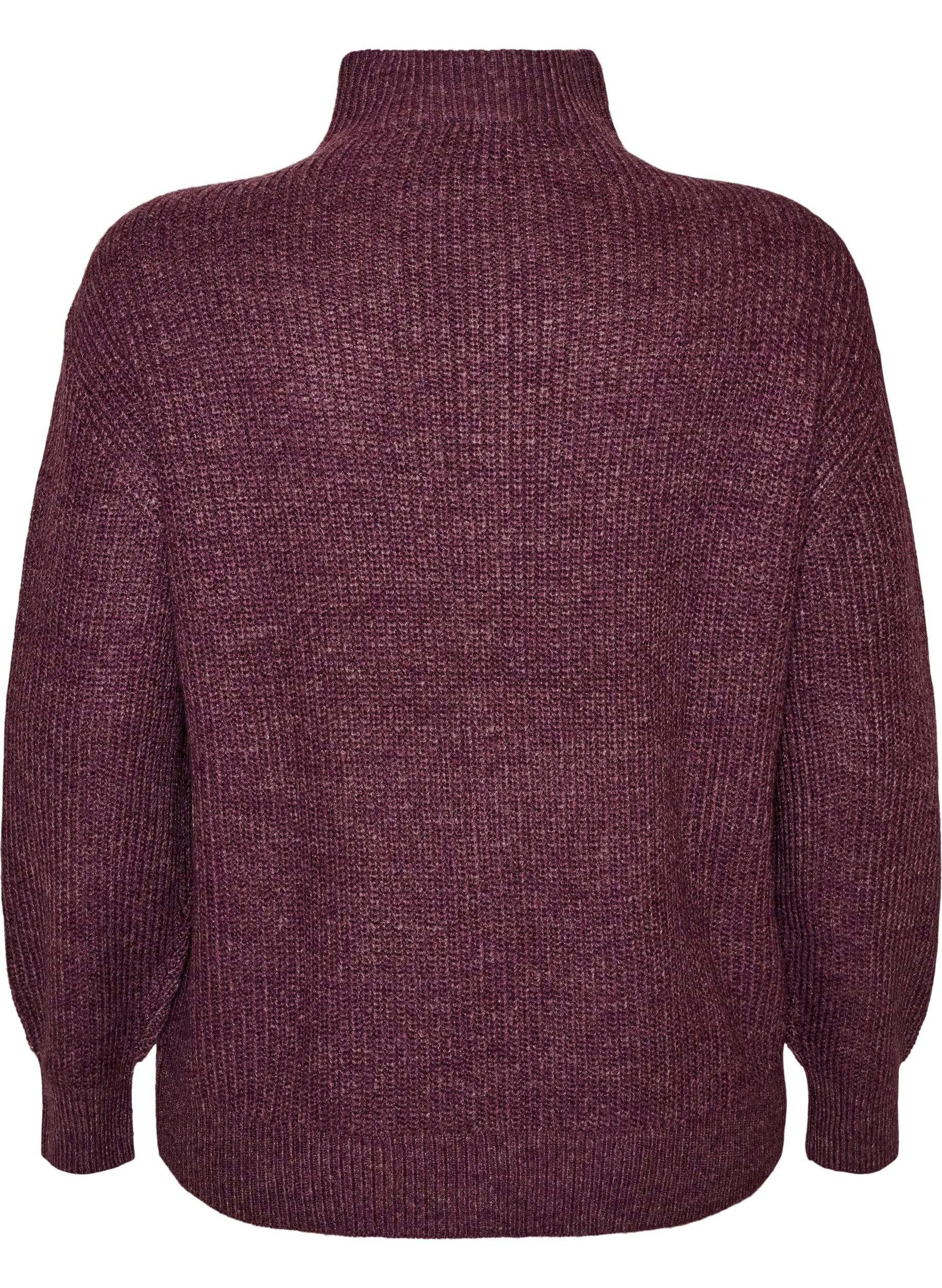 ZizzifashionKnitted sweater with high neck and zipper, Purple, Packshot image number 1