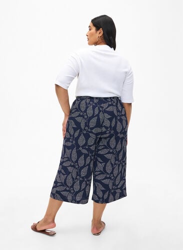 Culotte trousers with print, Navy B. w. Dot Leaf, Model image number 1