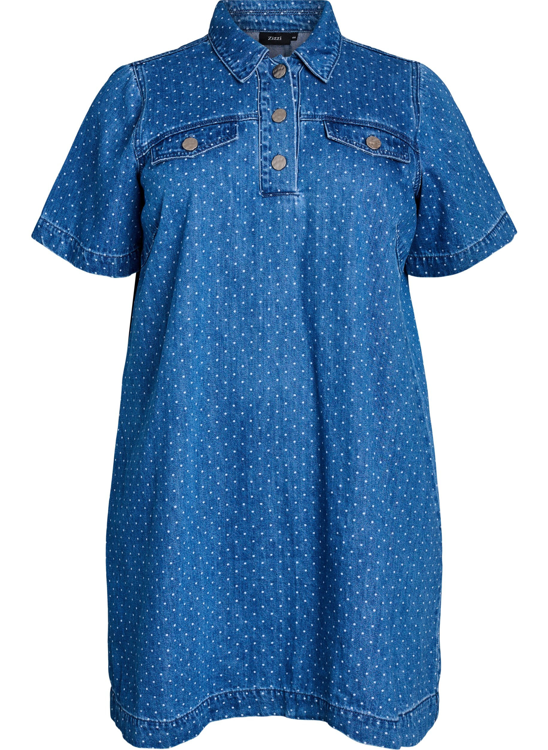 Short denim dress with dots
