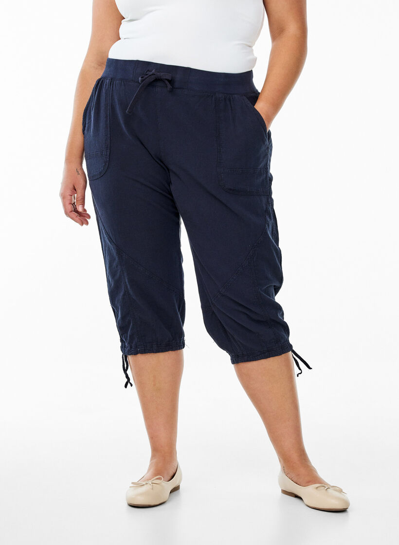 Cotton Capri trousers, Blue, Model image number 2