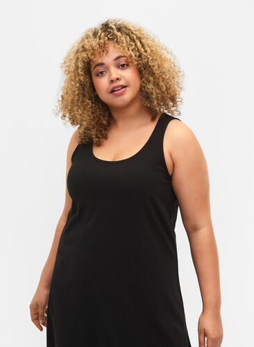 Sleeveless cotton dress with a-shape, Black, Model image number 2