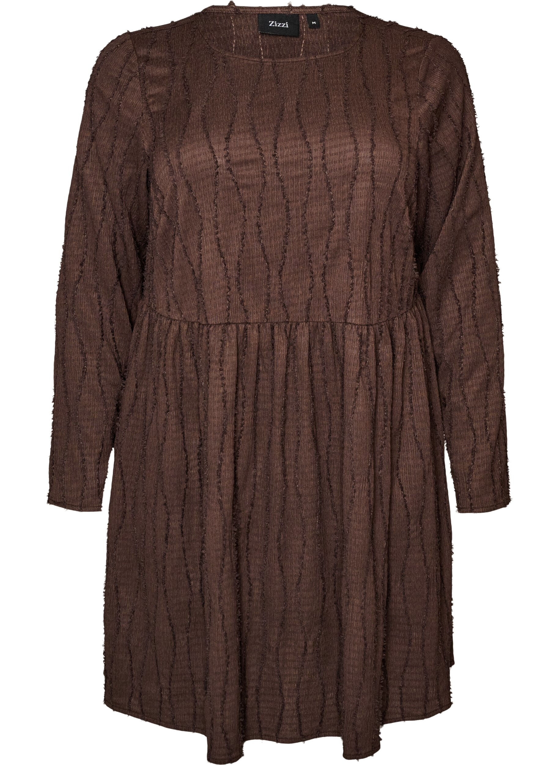 ZizzifashionShort jersey dress with a wavy textured pattern, Brown, Packshot image number 0
