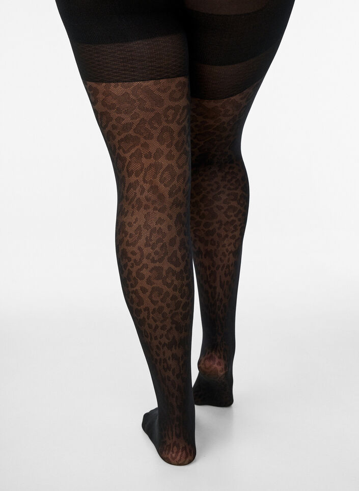 Leopard print 50 denier tights with push-up, Black, Packshot image number 2