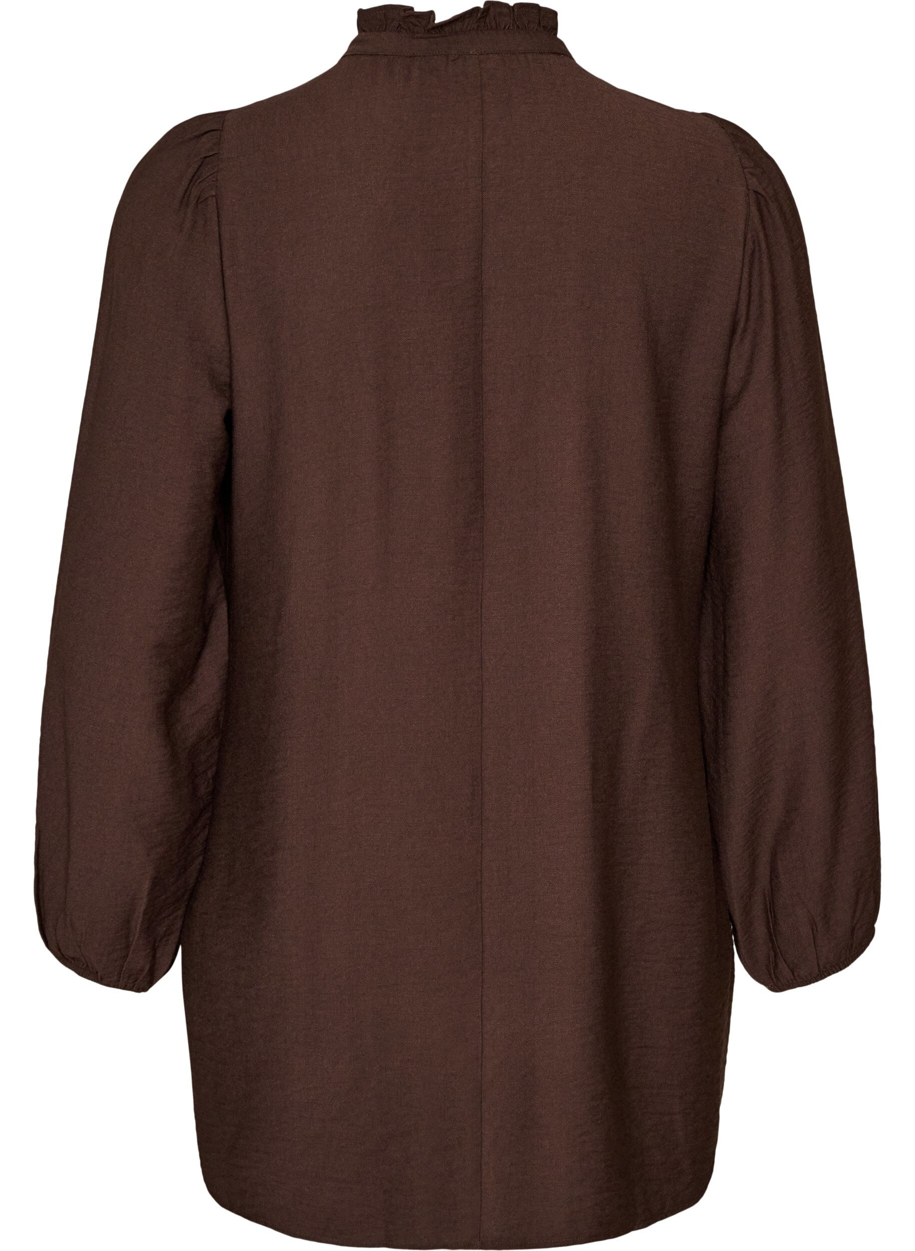 ZizzifashionViscose tunic with ruffles and buttons, Brown, Packshot image number 1