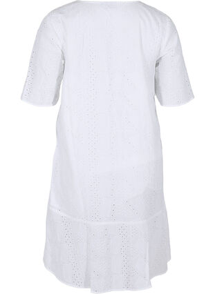 Short-sleeved cotton dress with broderie anglaise, Bright White, Packshot image number 1