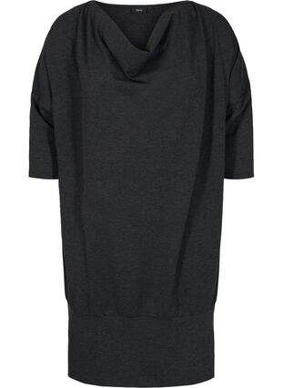 Solid-coloured tunic with 3/4-sleeves, Dark Grey Melange, Packshot image number 0