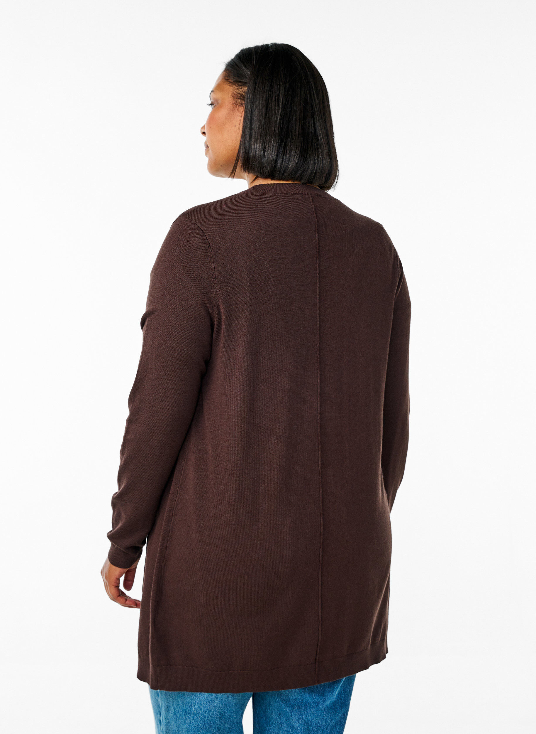 ZizzifashionLong knitted cardigan in a viscose blend, Brown, Model image number 2