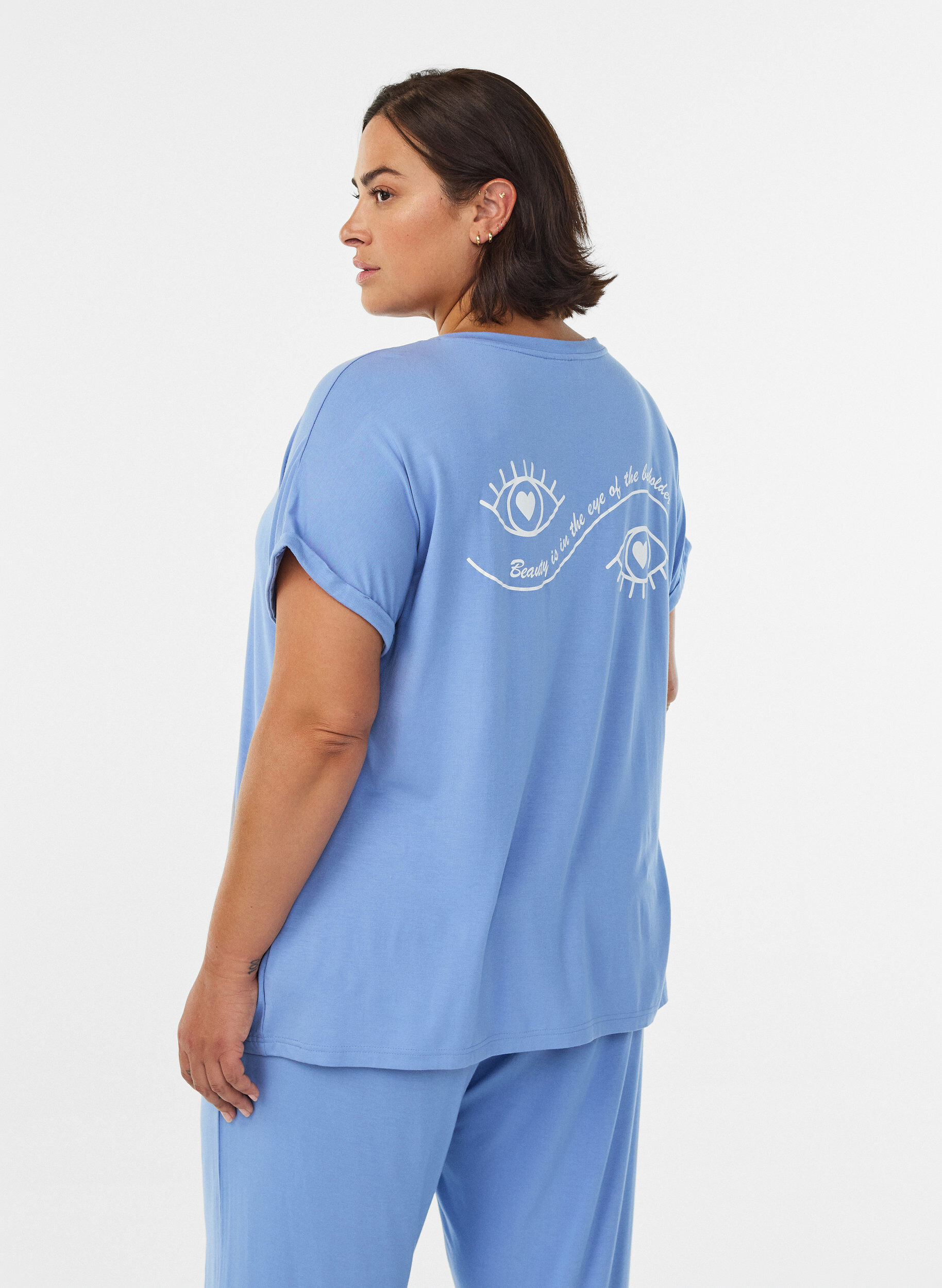 Zizzifashion Loose night tee in viscose, Blue, Model image number 2