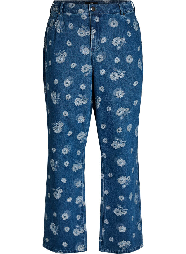 Gemma high-waisted floral jeans, Blue, Packshot image number 0