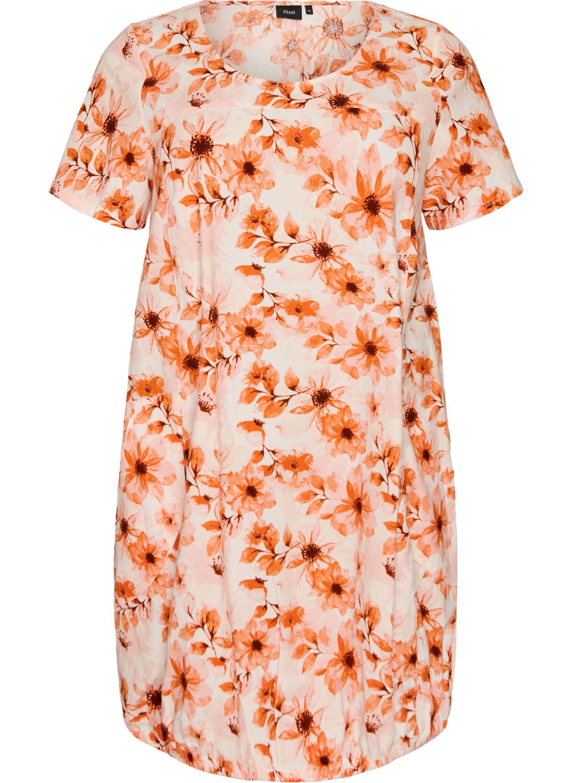 ZizzifashionShort-sleeved cotton dress with print, Orange, Packshot image number 0
