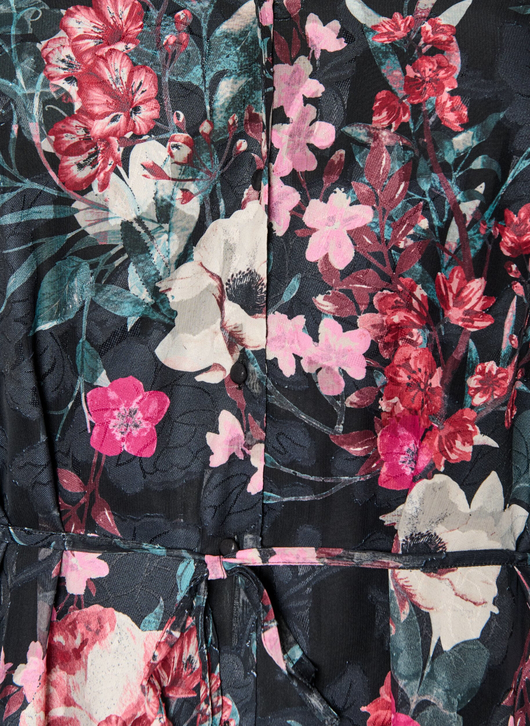 ZizzifashionFloral midi dress with woven texture and tie-belt, Black, Packshot image number 2