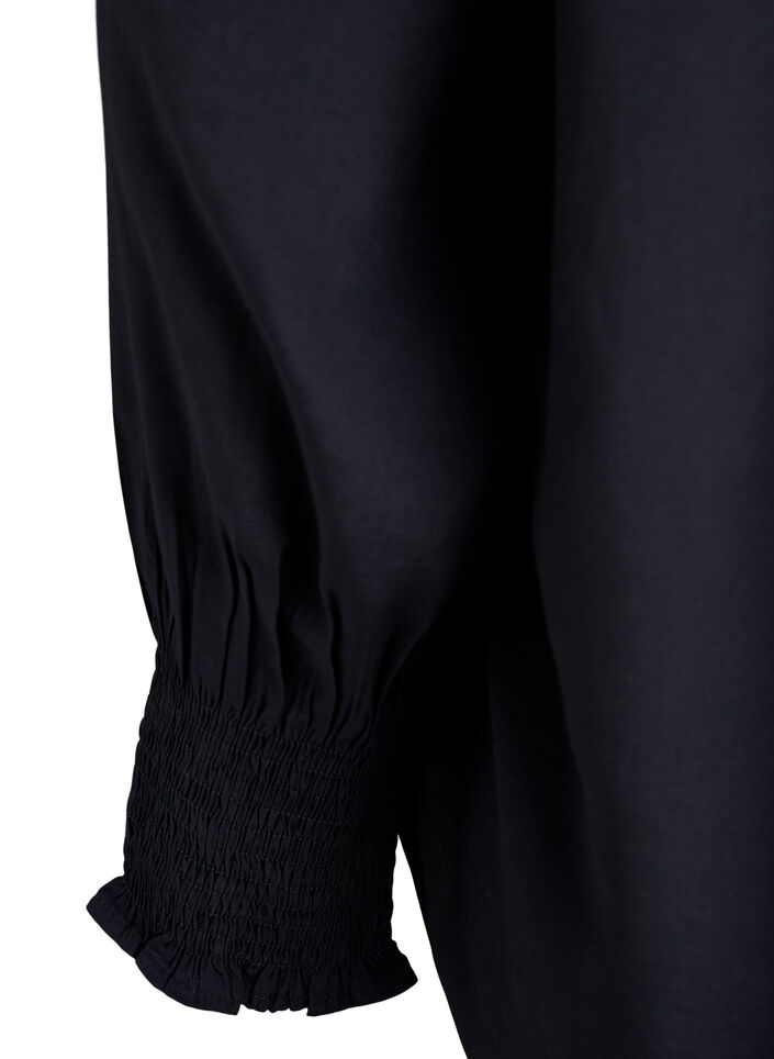 Blouse with ruffle collar and ruching, Black, Packshot image number 3