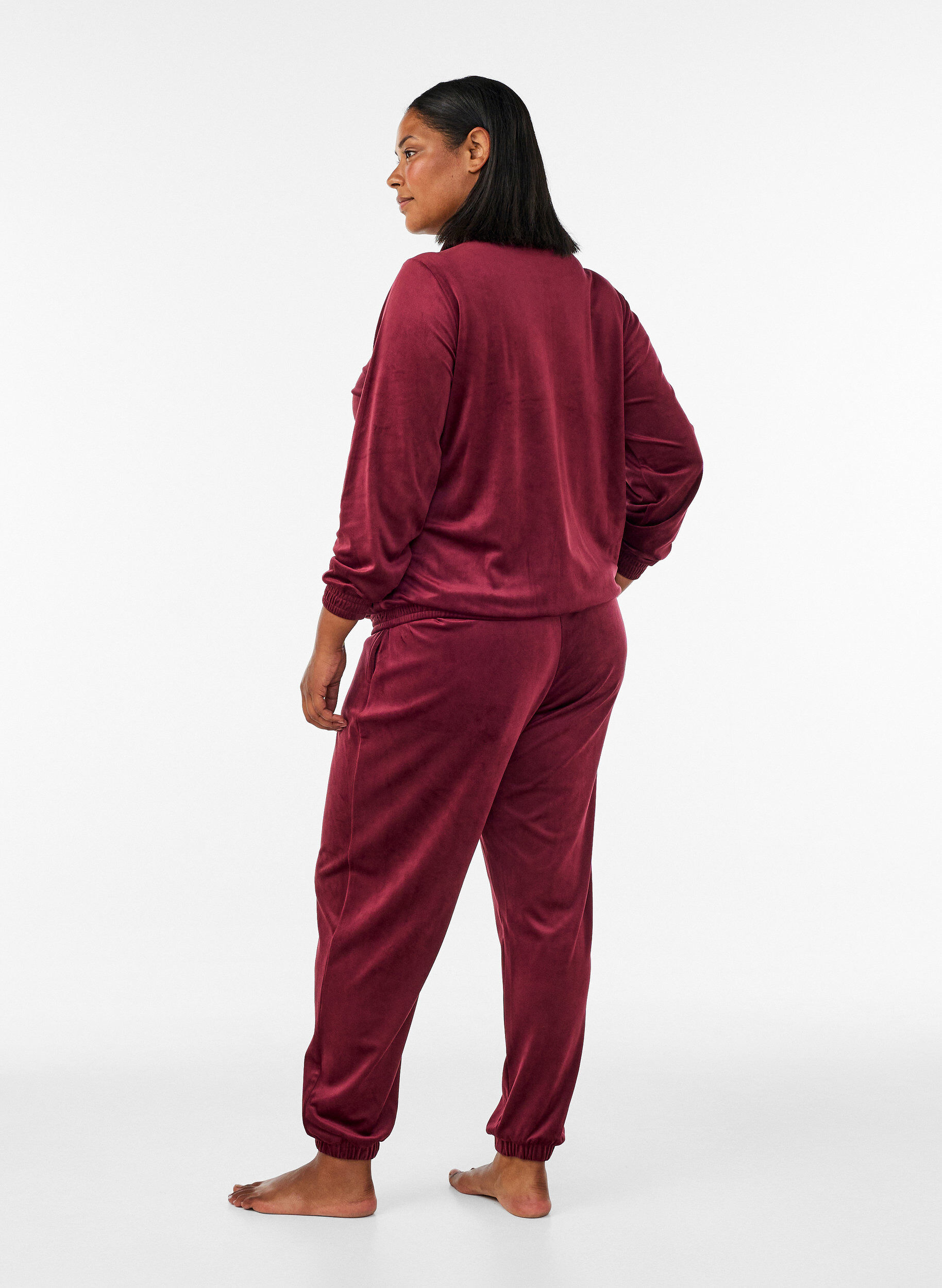 ZizzifashionLoose velour trousers, Red, Model image number 1