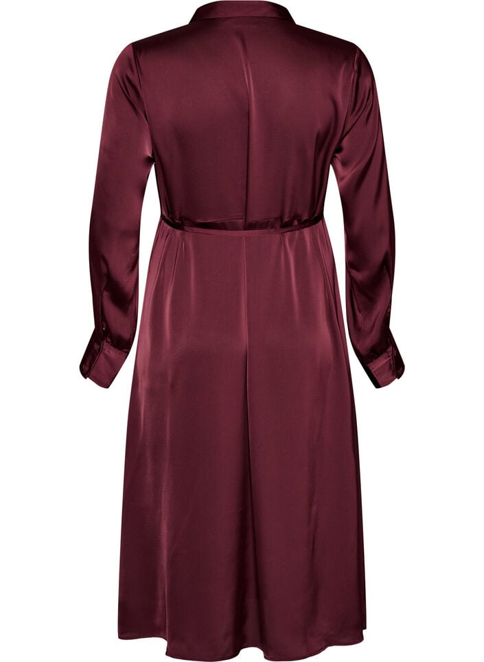 Satin shirt dress with a tie-belt, Red, Packshot image number 1