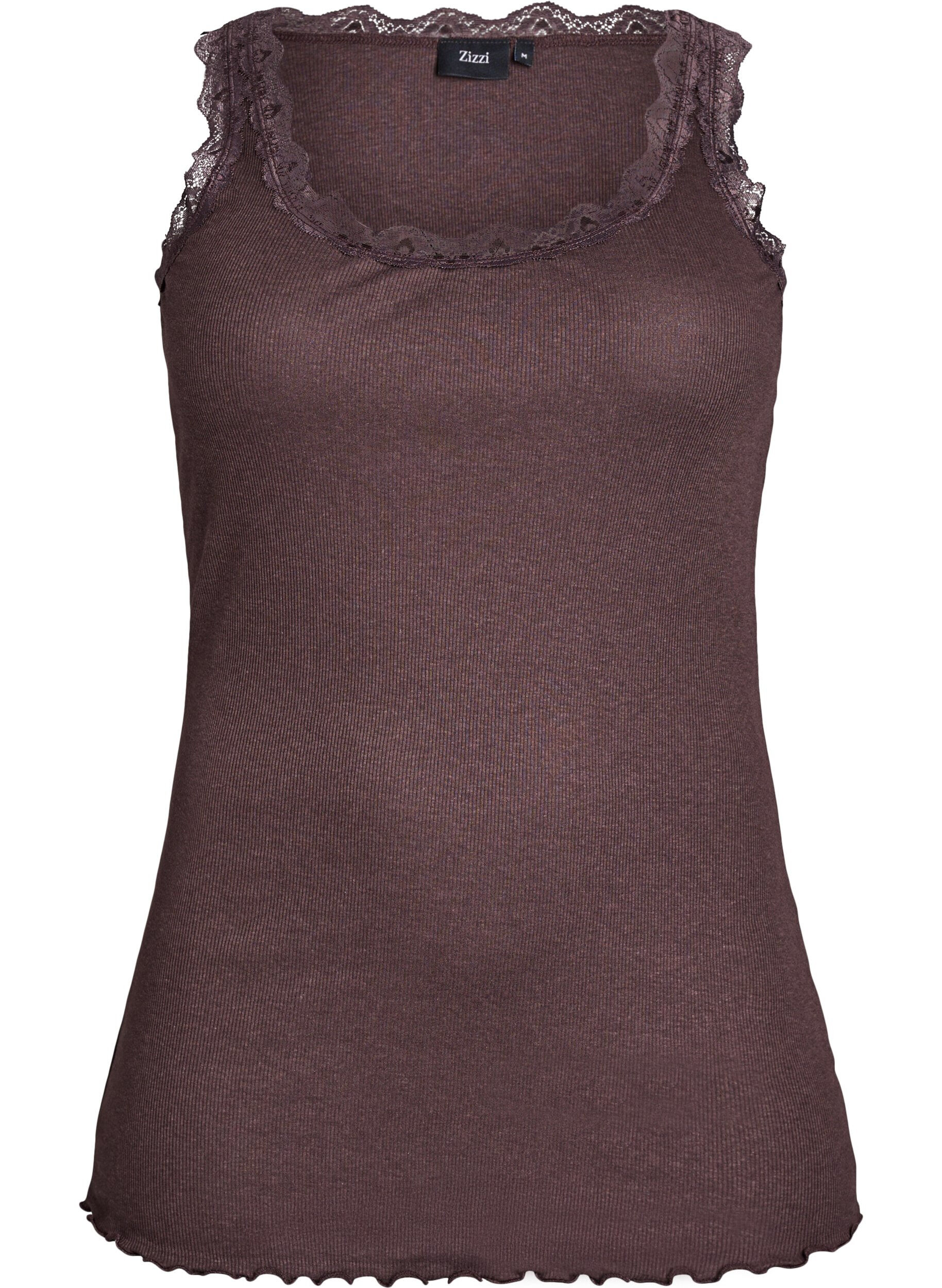 Zizzifashion Top with lace trim, Brown, Packshot image number 0