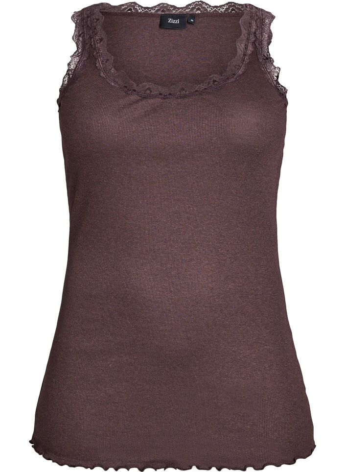 Top with lace trim, Brown, Packshot image number 0