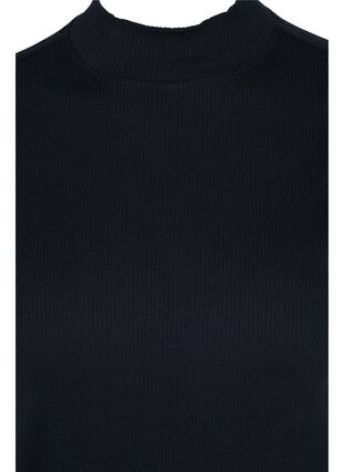 High neckline cotton top with ribbed fit, Black, Packshot image number 2