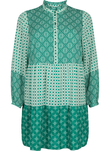 A-shape dress with patterns and cutlines, Green AOP, Packshot image number 0