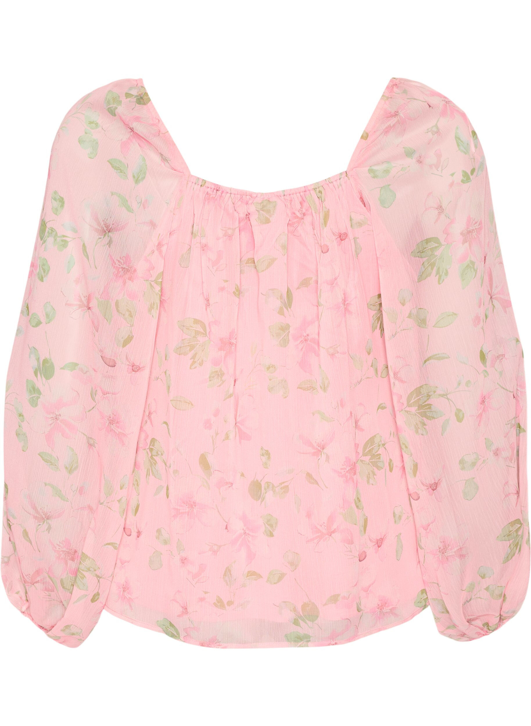 ZizzifashionChiffon blouse with floral print and long sleeves, Rose, Packshot image number 1
