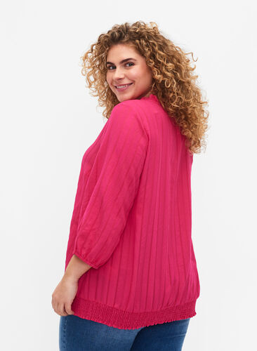 Viscose blouse with 3/4 sleeves and smock, Beetroot Purple, Model image number 1