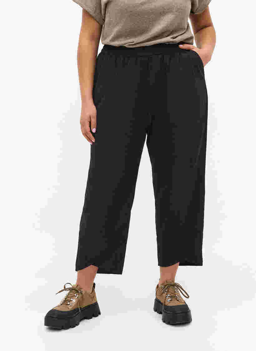 Cropped trousers in cotton, Black, Model image number 2