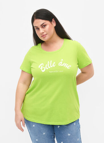 Cotton t-shirt with print, Lime Green w. Bella, Model image number 0