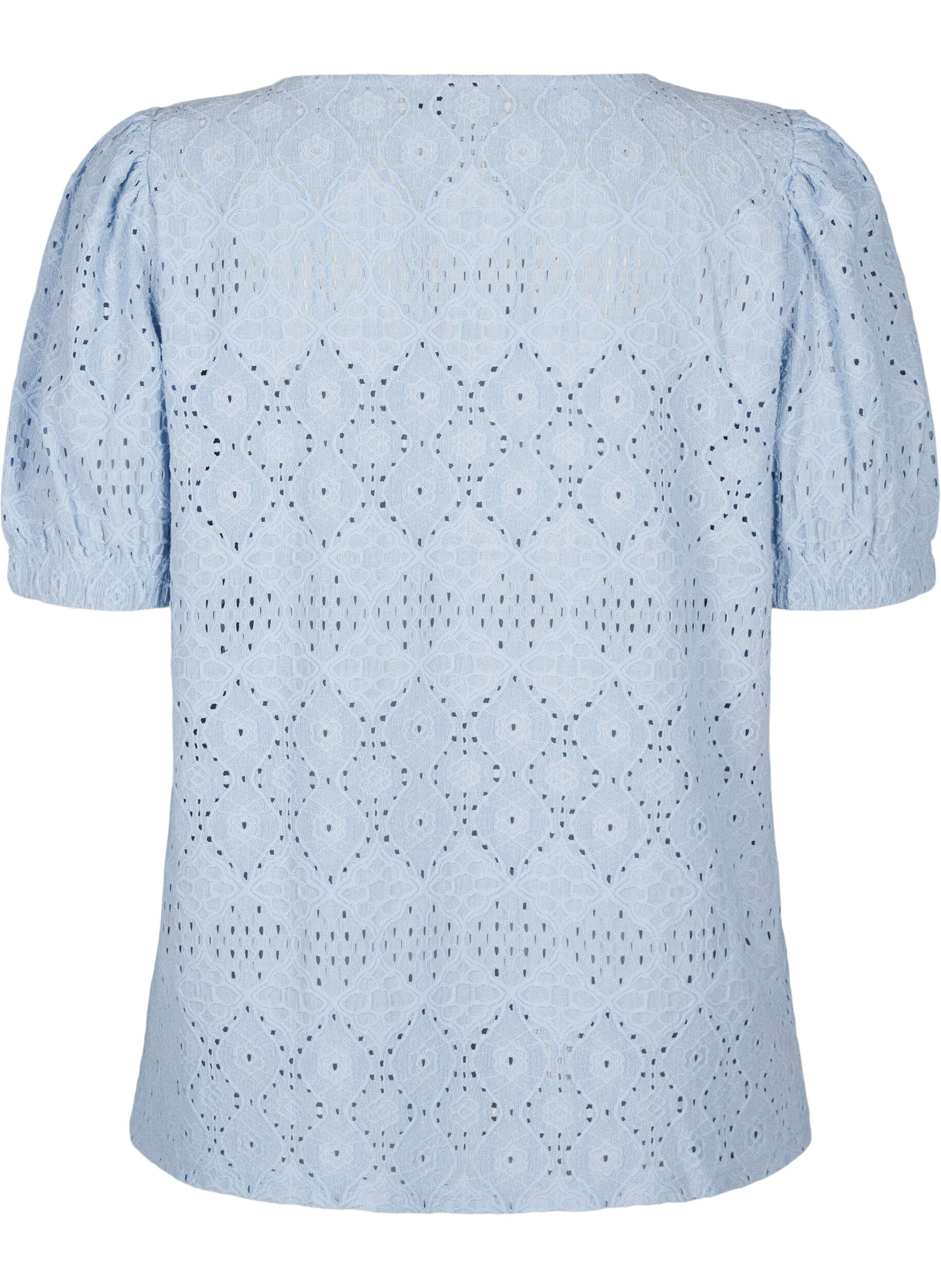Zizzifashion Short-sleeved blouse with lace pattern, Cashmere Blue, Packshot image number 1