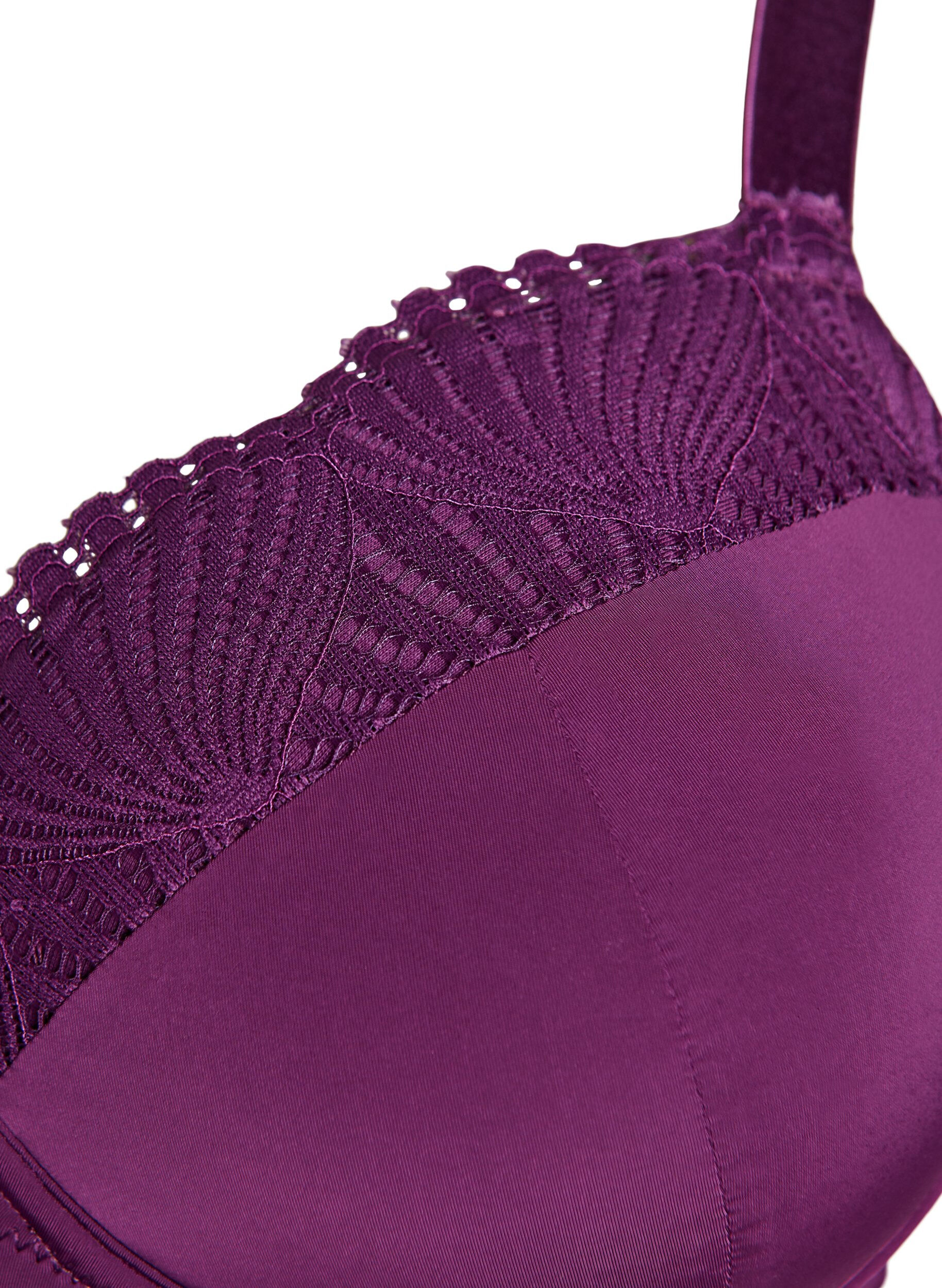Zizzifashion Padded bra with a lace detail, Dark Bordeaux, Packshot image number 2