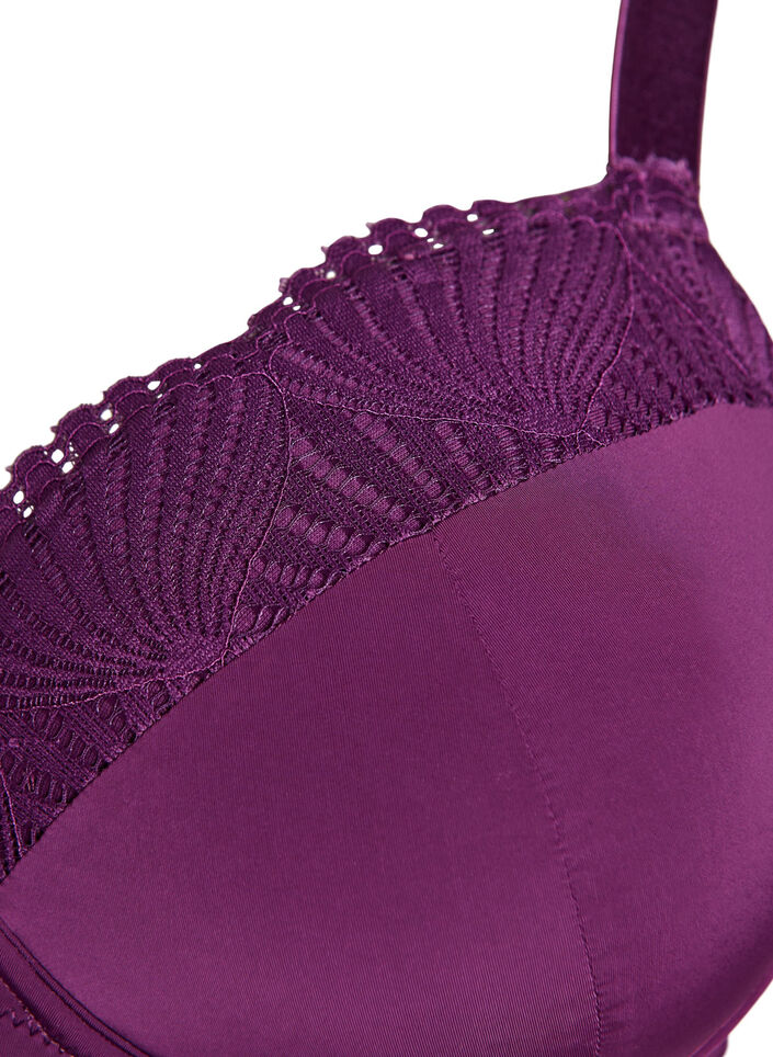 Padded bra with a lace detail, Dark Bordeaux, Packshot image number 2